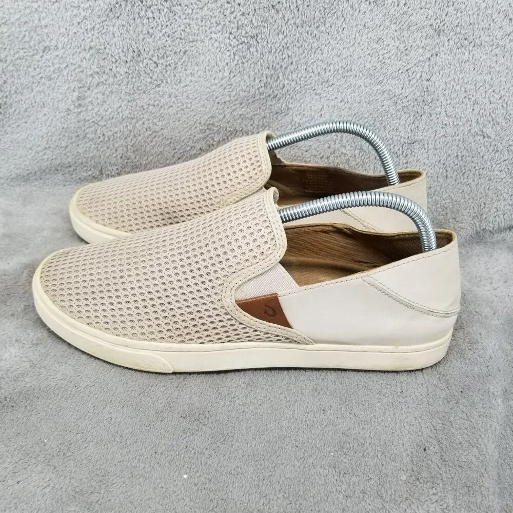 OluKai Shoes Womens 10 Tan Mesh Pehuea Slip On Sneakers *Read*